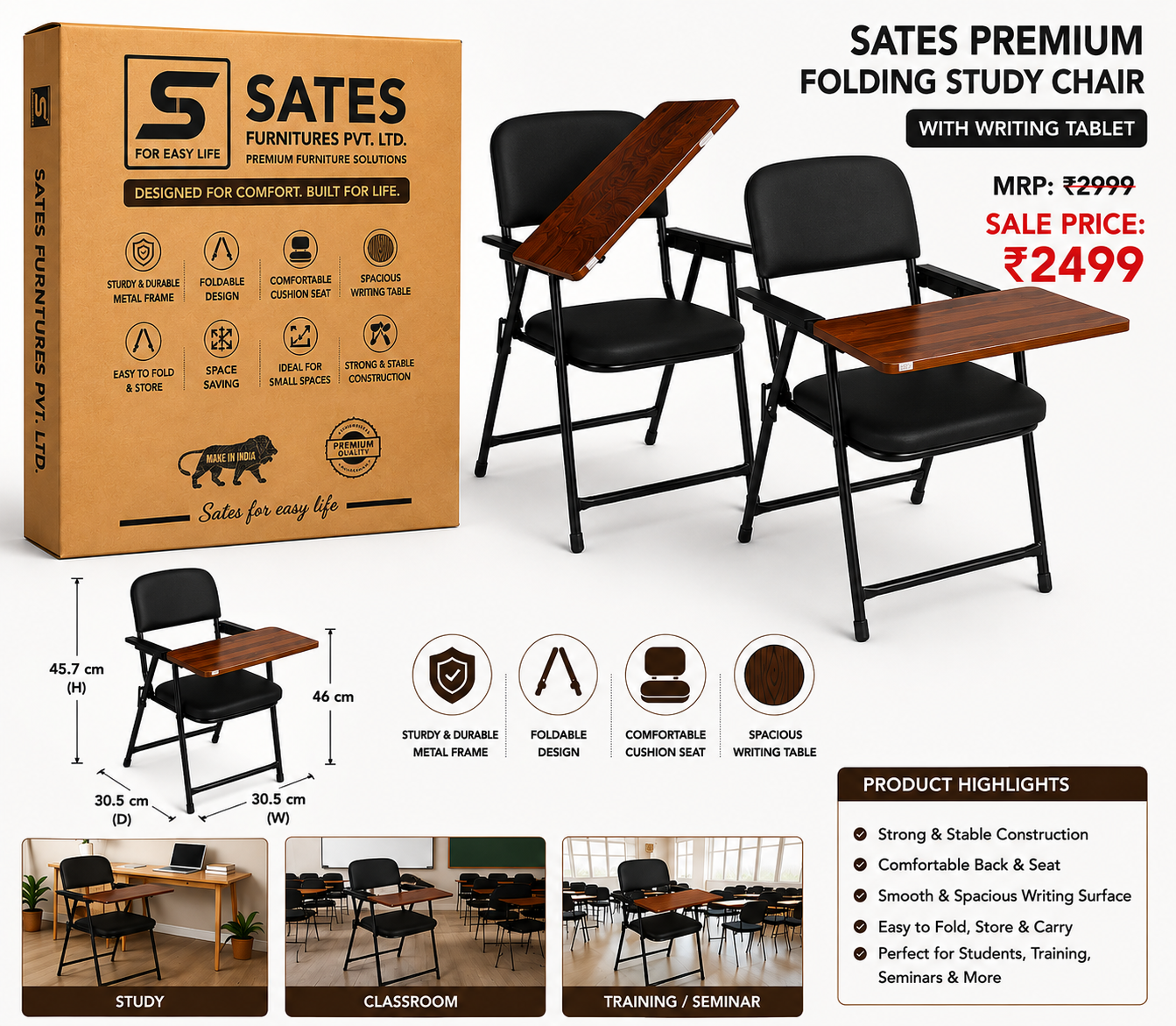 Sates Furniture Folding Study Chair