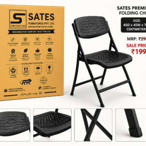 SATES Black Folding Chair | Ergonomic & Lightweight Metal Frame Chair