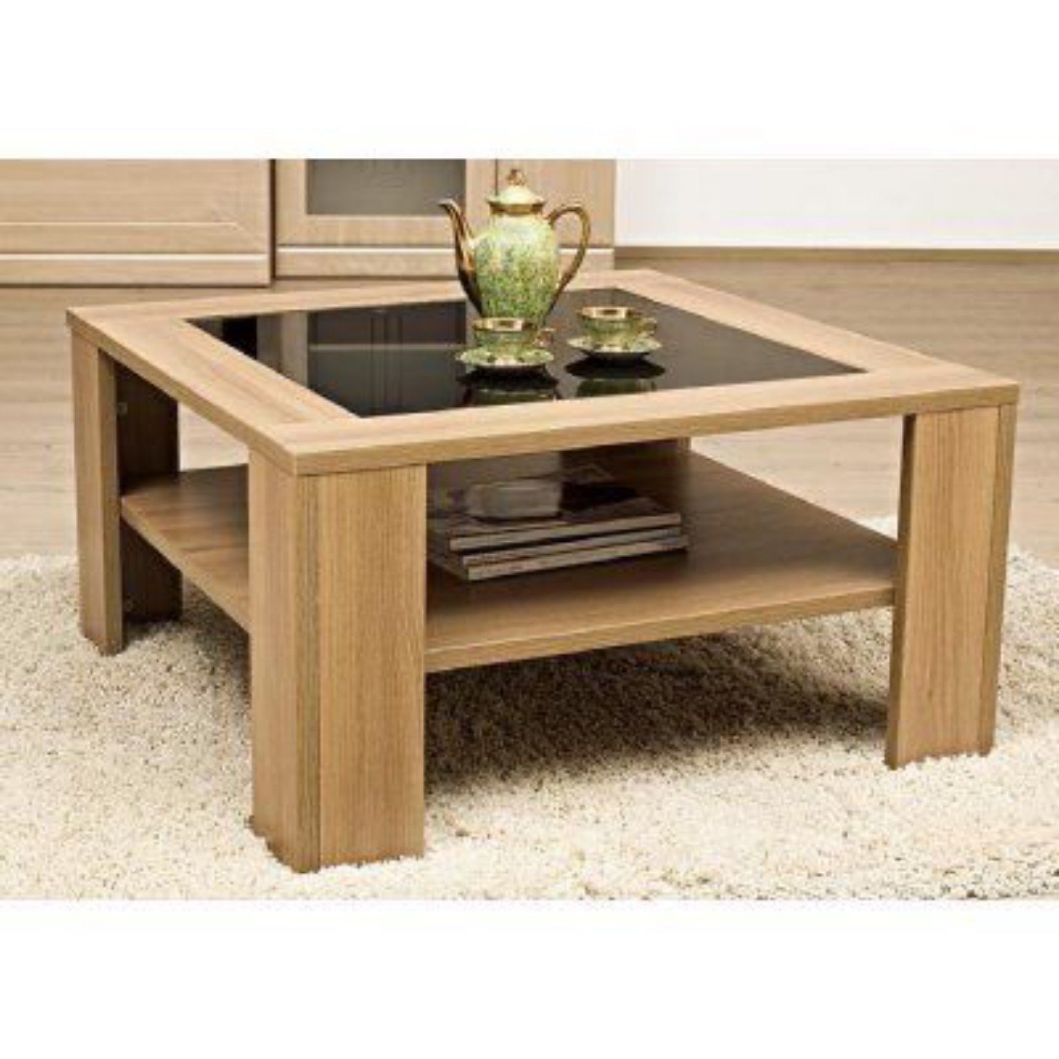 Sates Glass-Top Storage Center Table